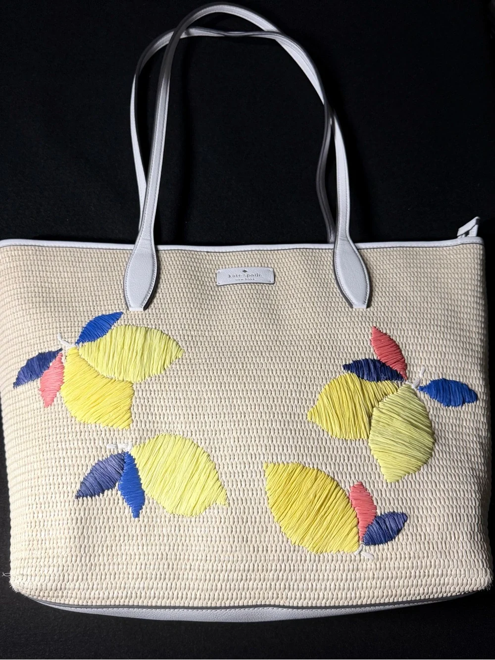 Kate Spade Lemon Zest Straw Tote & Cameron Wristlet Set WKRU6715 WLRU6152